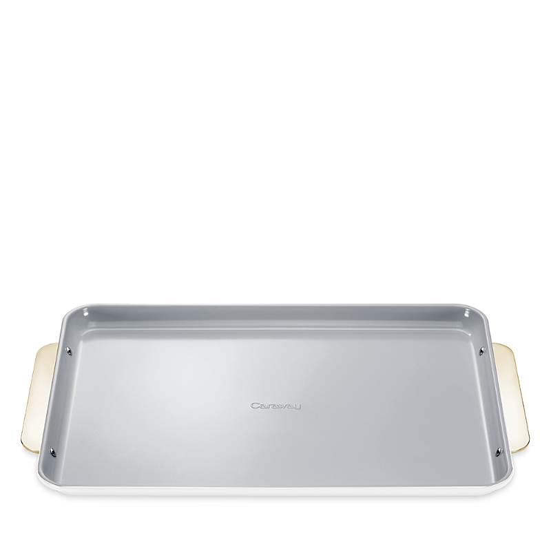 Caraway Non-stick Ceramic Large Baking Sheet With Gold Handles In White