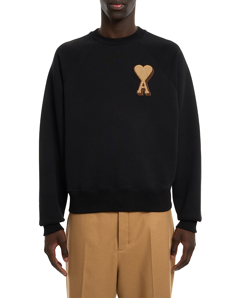Ami Alexandre Mattiussi Classic Crew Neck Sweatshirt With Iconic Heart Emblem In Black