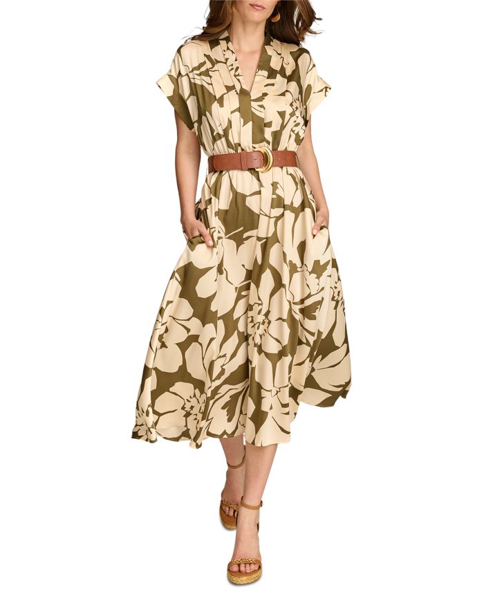 French Twill Floral Belted Midi Dress