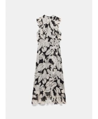  Women's Feather Print Midi Dress