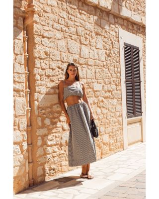 Gingham Crop Top & Gingham Ruched Waist Midi Skirt