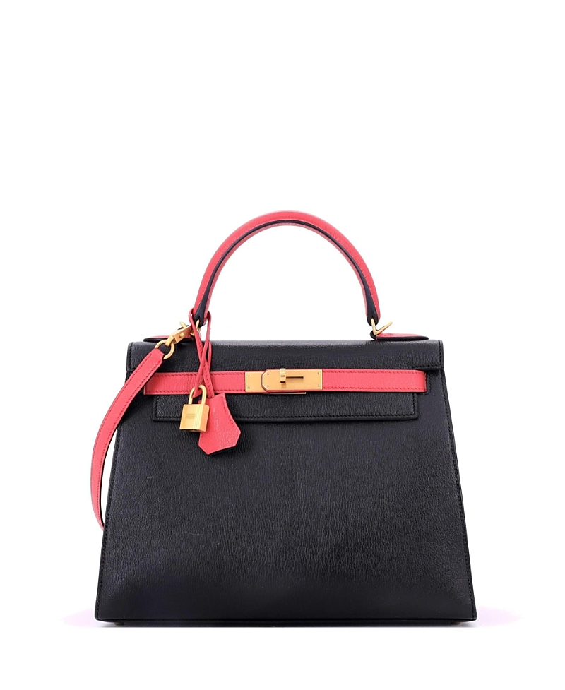 Pre-owned Pre-owned Hermes Hermes Kelly 28 Handbag Bicolor Chevre Mysore With Brushed Gold Hardware