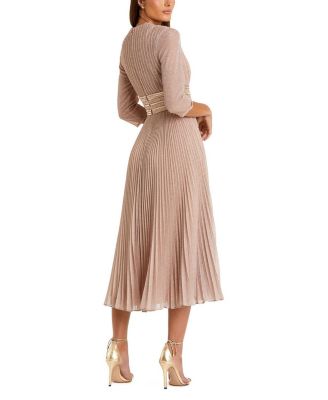 Shimmering 3/4 Sleeve A-Line Midi Dress