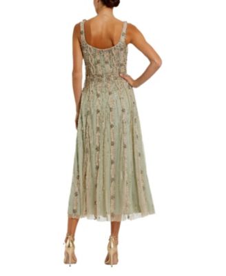 Embellished Mesh Sleeveless Scoop Neck Midi Dress