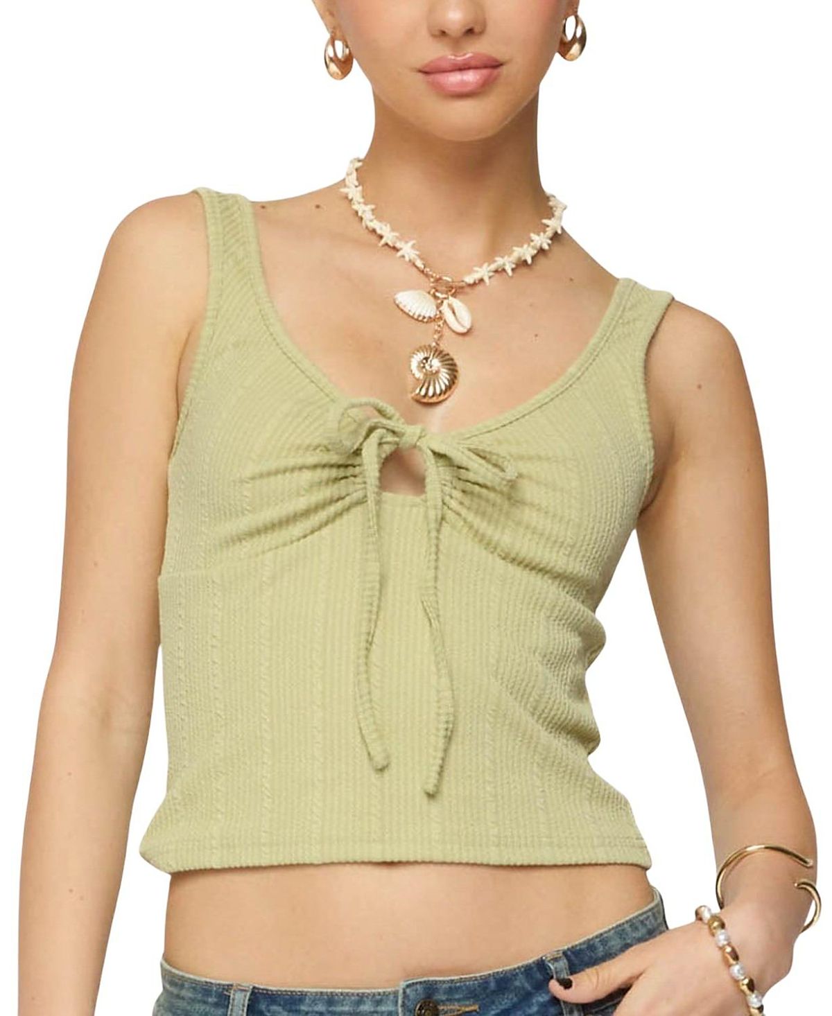 Edikted Yarah Keyhole Textured Ribbed Tank Top