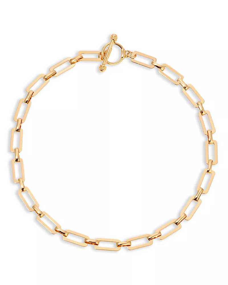 Ettika Golden Flat Rectangle Chain Necklace, 15