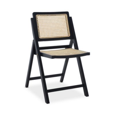 Desiree Cane Folding Dining Chairs, Set of 2, Black/Natural