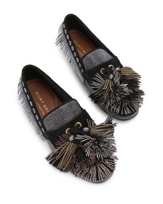  Women's Pom Pom Moccasin Fringe Flats