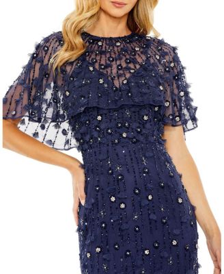 Women's Embellished Illusion Cape Sleeve Trumpet Gown