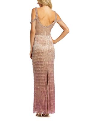  Scoop Neck Embellished Fringe Gown