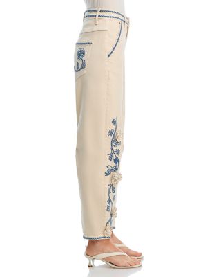 Barbara X Ravishing Floral Embroidered Jeans in Cream