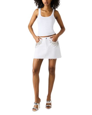 Eras Rhinestone Frayed Denim Mini Skirt