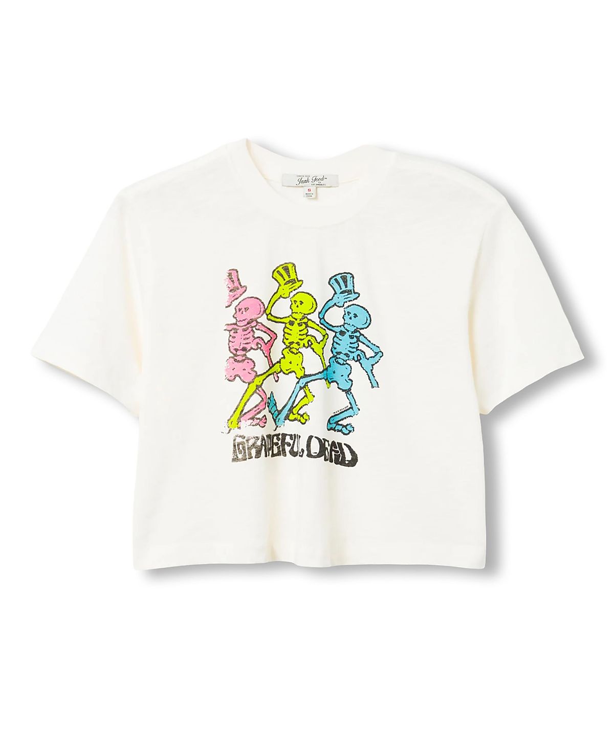 Junk Food Clothing Women's Grateful Dead Dancing Skeletons Crop Mock Neck Tee