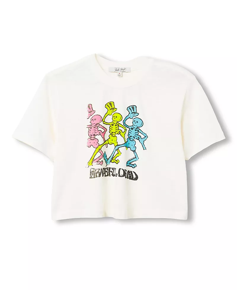 Junk Food Clothing Women's Grateful Dead Dancing Skeletons Crop Mock Neck Tee