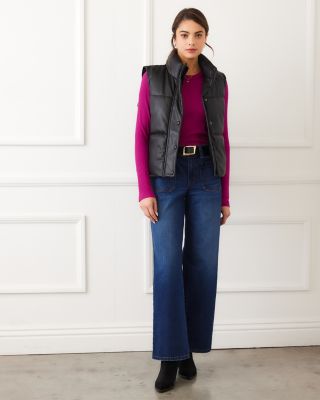 Faux Leather Quilted Puffer Vest