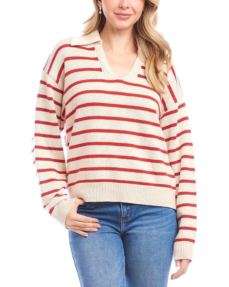 Karen Kane Stripe Polo Sweater In Red