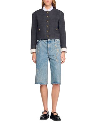 Distressed Denim Bermuda Shorts in Blue Jean