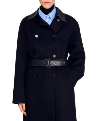 Long Wool and Leather Coat