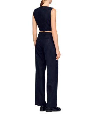 Striped Rhinestone Suit Jacket, Sleeveless Vest, Pinstripe Long Shorts & Striped Pants