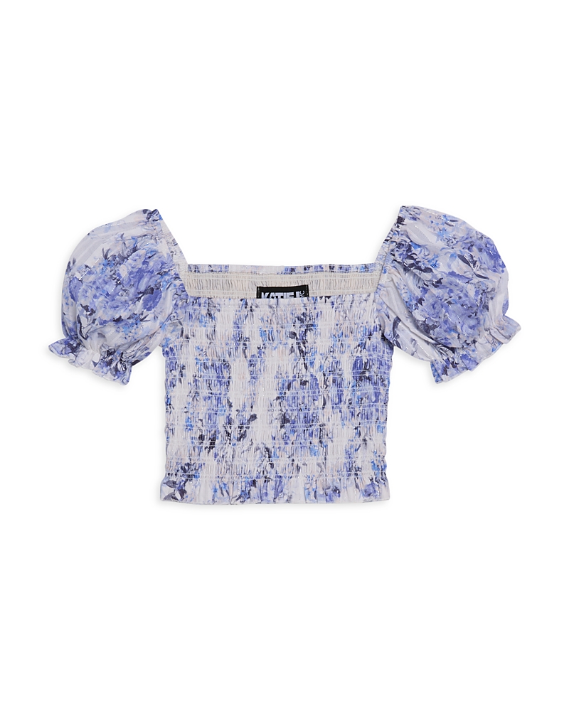 Katiejnyc Girls' Marlee Smocked Floral Puff Sleeve Top - Big Kid In Blue