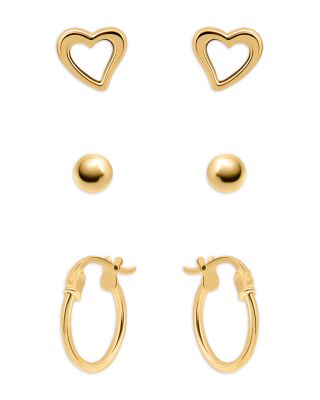 AQUA - 18K Gold-Plated Sterling Silver Heart, Sphere & Hoop Earrings, Set of 3