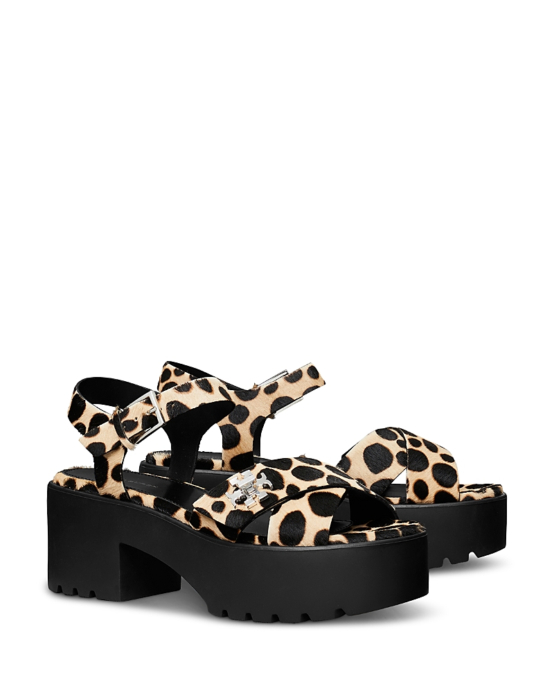 Tory Burch Women's Turnlock Calf Hair Lug Heel Platform Sandals In Brown