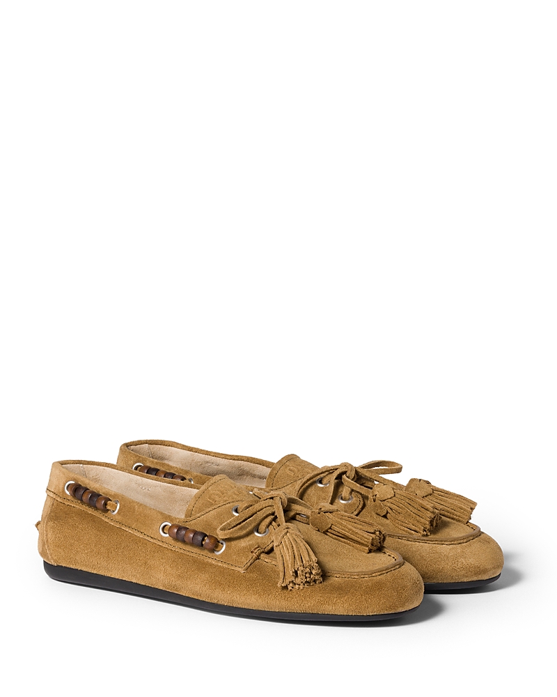 Miu Miu Suede Tassel Loafers In Brown