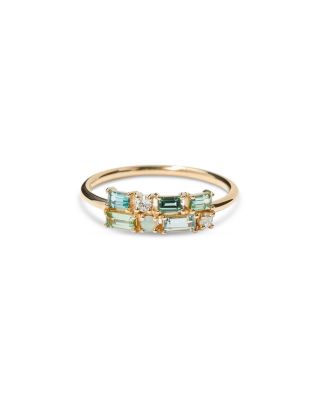 14K Yellow Gold Tourmaline &amp; Diamond Brick Ring
