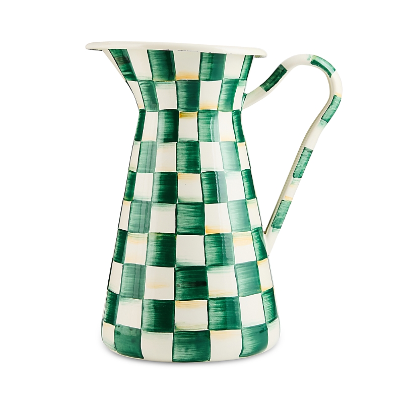 Mackenzie-childs Emerald Check Large Practical Pitcher In Green