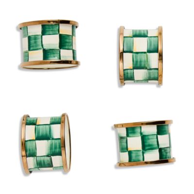 Emerald Check Napkin Rings, Set of 4