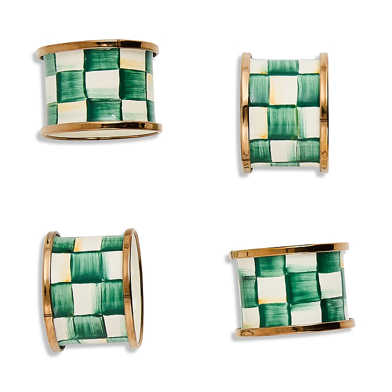 Mackenzie-childs Emerald Check Napkin Rings, Set Of 4 In Green