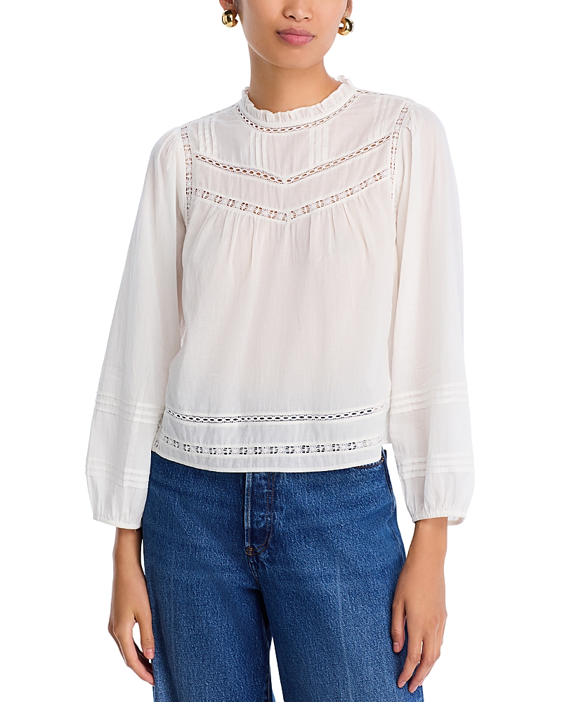 Rails Reya Pintuck Open Lace Blouse In White