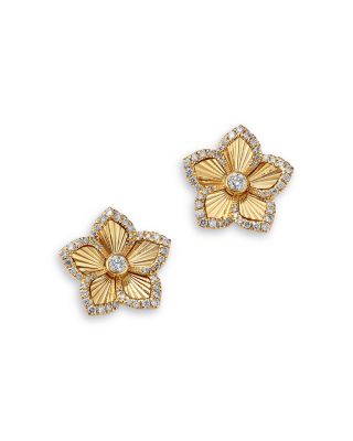 Diamond Flower Stud Earrings in 14K Yellow Gold, 0.45 tcw
