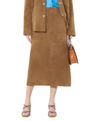 Suede Column Midi Skirt