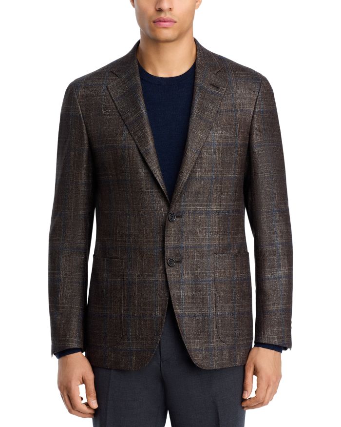 Kei Wool, Silk & Cashmere Windowpane Unstructured Trim Fit Sport Coat
