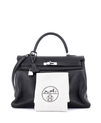 Kelly 35 Handbag Black Clemence with Palladium Hardware