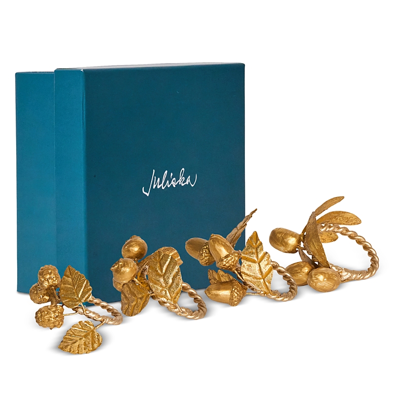 Juliska Forest Walk Leaf Set Of 4 Napkin Rings In Gold