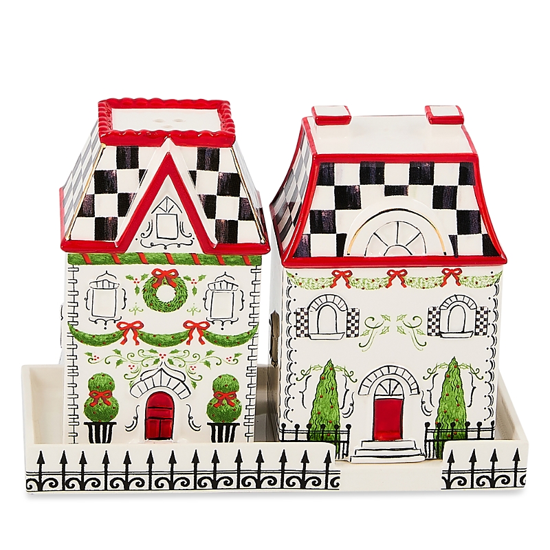 Mackenzie-childs Holly Village Salt & Pepper Shaker Set In Multi