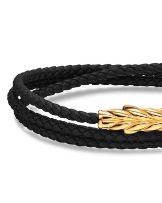 Chevron Triple Wrap Bracelet in Black Leather with 18K Yellow Gold, 3mm