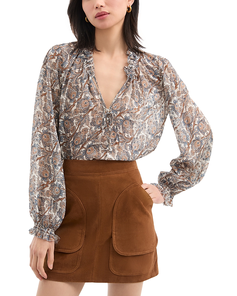 Veronica Beard Hickory Ruffled Long-sleeve Blouse In Multi