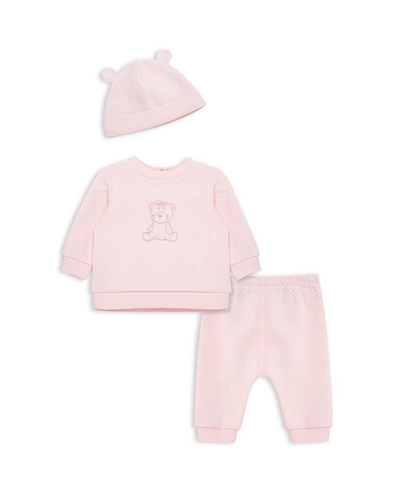 Little Me Unisex Three Piece Quilted Bear Set - Baby In Pink