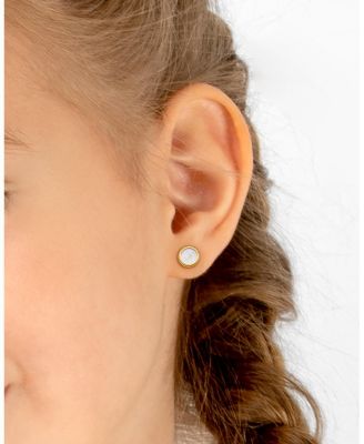 Girls' 14K Gold Genuine Shimmer Mother of Pearl Round Studs Screw Back Earrings