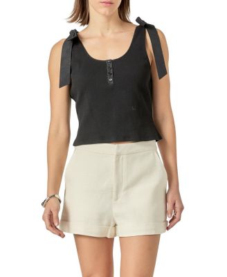 English Factory - Women's Mixed Media Bow Tie Ribbed Henley