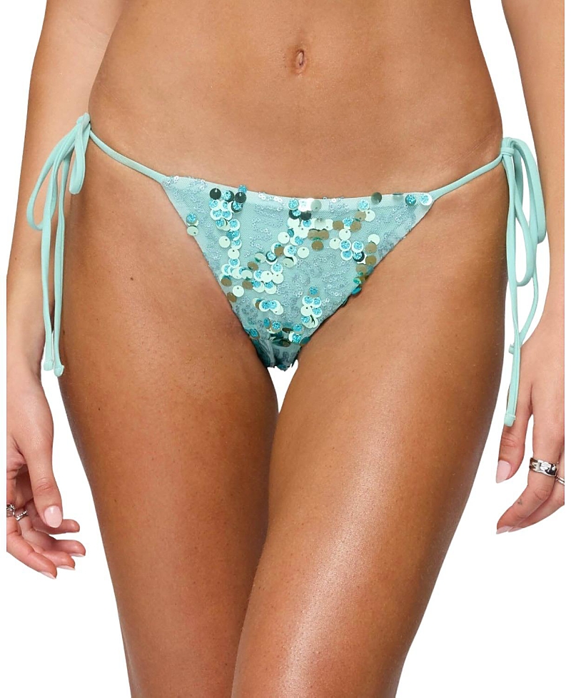 Edikted Mirabella Sequin String Bikini Bottom In Green