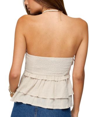 Linen Look Strapless Peplum Top