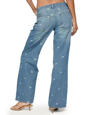 Edna Floral Embroidered Low Rise Medium Rinse Wash Jeans