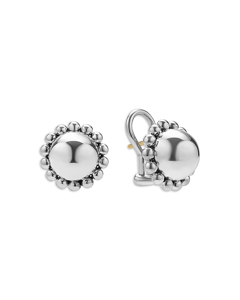 Lagos Caviar Bubbly Round Omega Clip Earrings In Silver