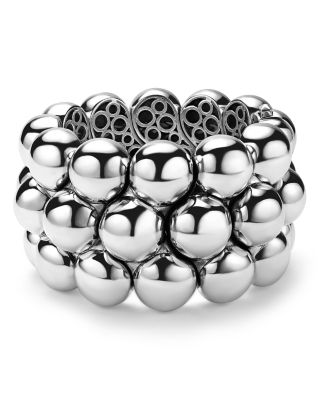 Sterling Silver Caviar Bubbly Beaded Wide Bangle Bracelet