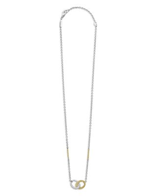 18K Yellow Gold & Sterling Silver Caviar Lux Diamond Interlocking Circle Pendant Necklace, 16-18"