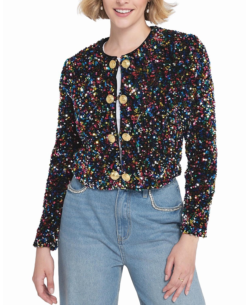 Elle Collection Sequin Cropped Jacket Biker In Multi
